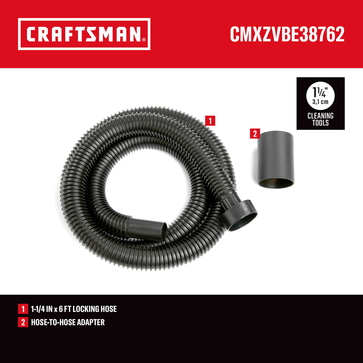 CRAFTSMAN CMXZVBE38762 1-1/4 in. x 6 ft. Friction Fit Wet Dry Vacuum Hose