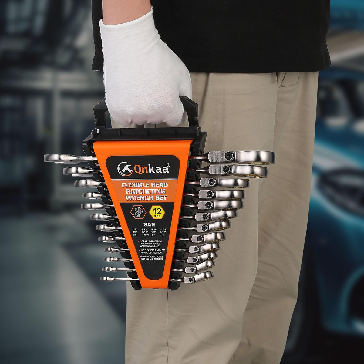 Qnkaa Flexible Ratcheting Wrench Set 24pcs Metric 8-19mm & SAE 1/4” to 7/8“