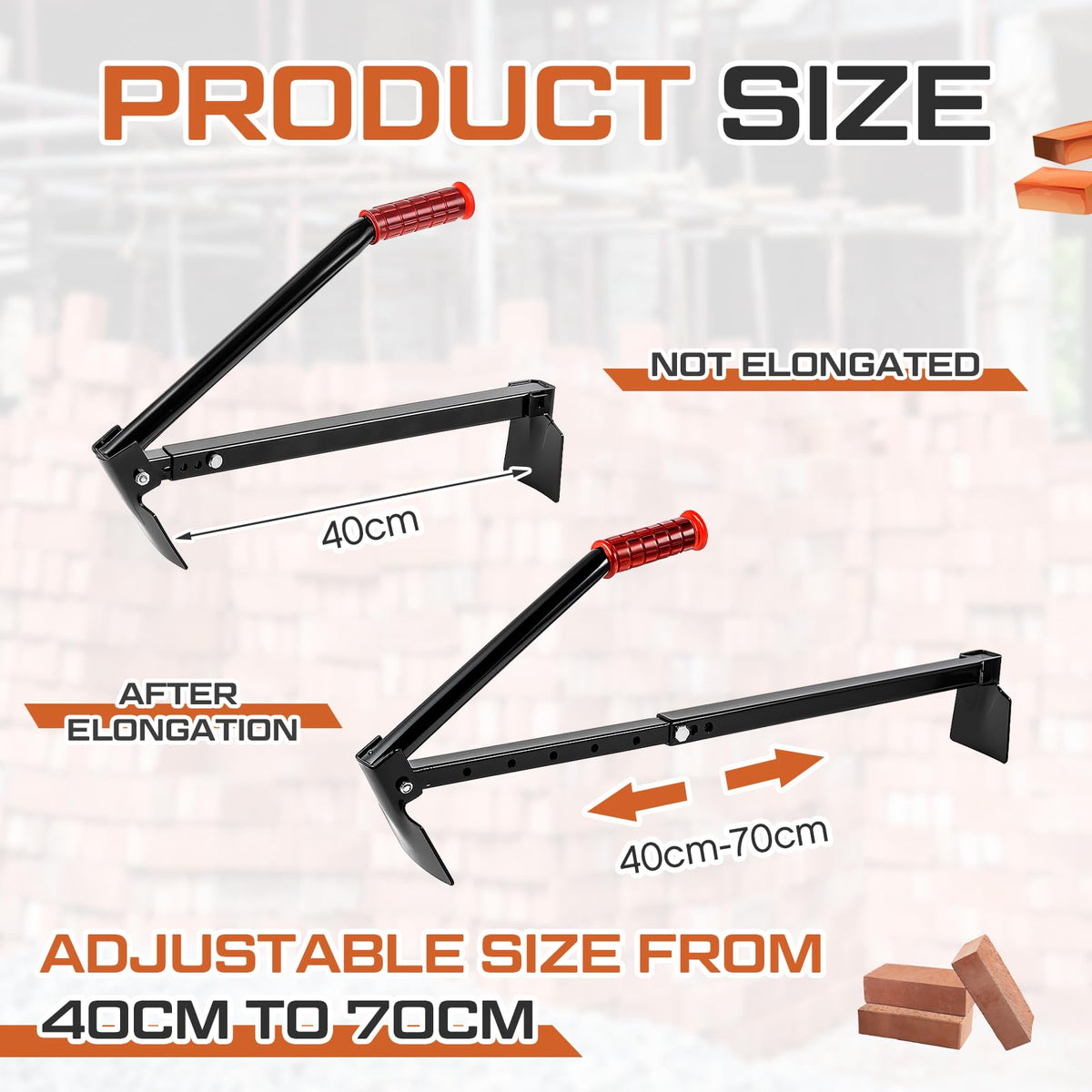 Lothee 2 Pack Brick Tongs, Adjustable Bricks Lifting Tools