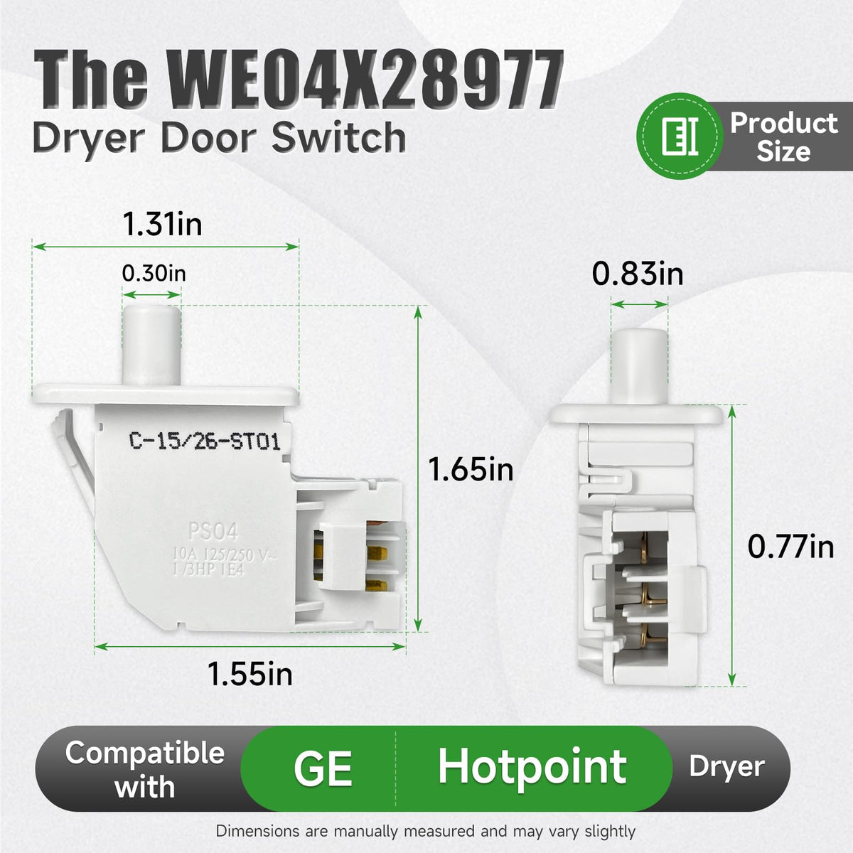 [2026] Upgraded WE04X28977 Dryer Door Switch Compatible with GE Hotpoint Dryer, Replacement Part WE04X28977-50PK, WE10X23879, 4931170, AP6889035, PS12722948, EAP12722948