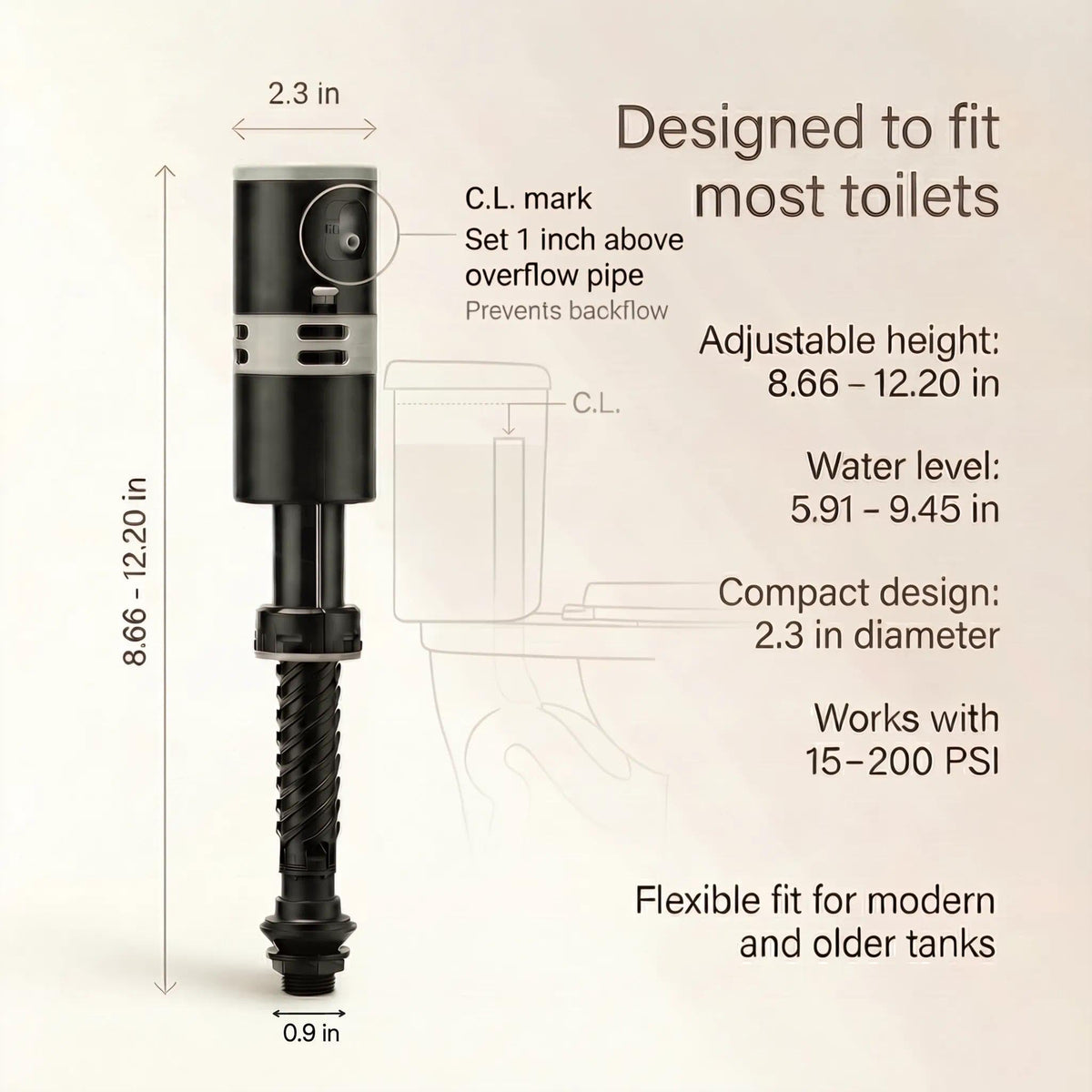 Jamini High-Performance Universal Toilet Fill Valve Replacement Kit, Self-Cleaning Design, Easy Installation, Fixes Slow Filling, Leaks & Noise Issues, 2-Pack