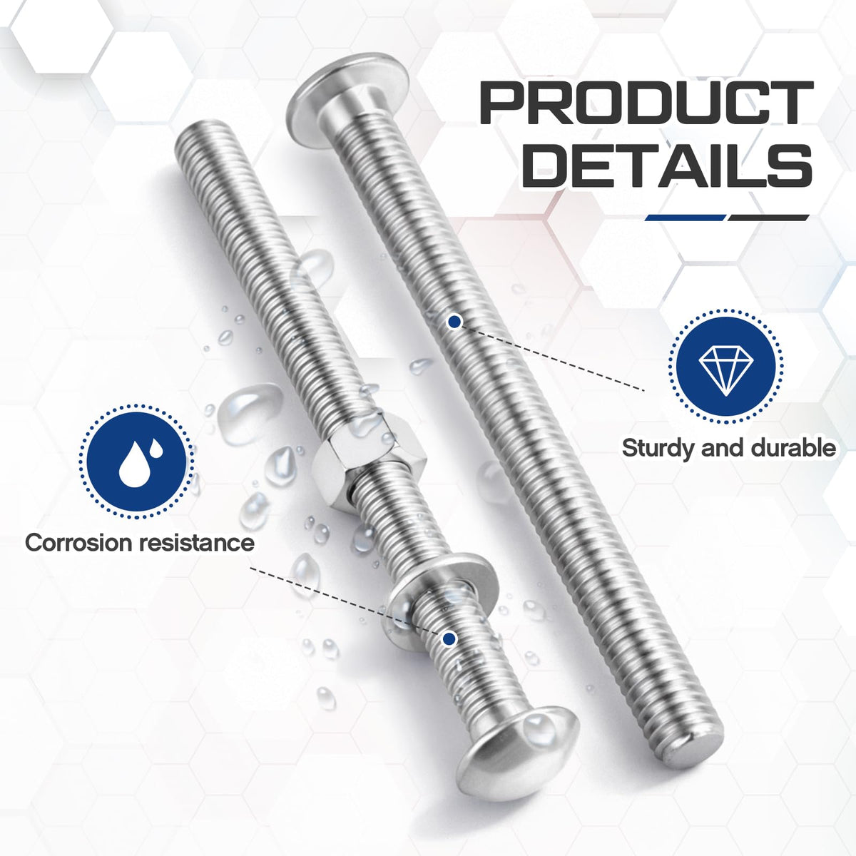 Otoolling 1/2" X 6" 30 Pack Galvanized Carriage Bolt Kit