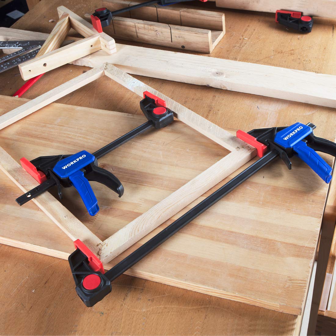 WORKPRO 6-Pack Bar Clamps for Woodworking, 6" (4) & 12" (2) F Clamps, Blue
