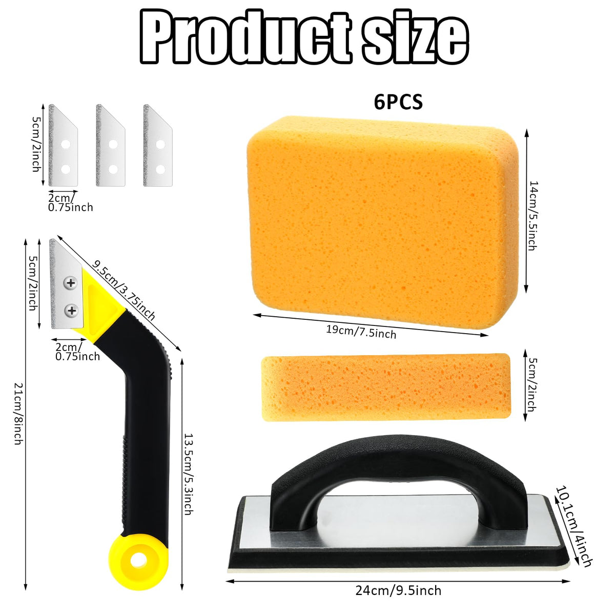 Blulu 11 Pcs Grout Float Set, Rubber Float, 6 Sponges, Angled Saw