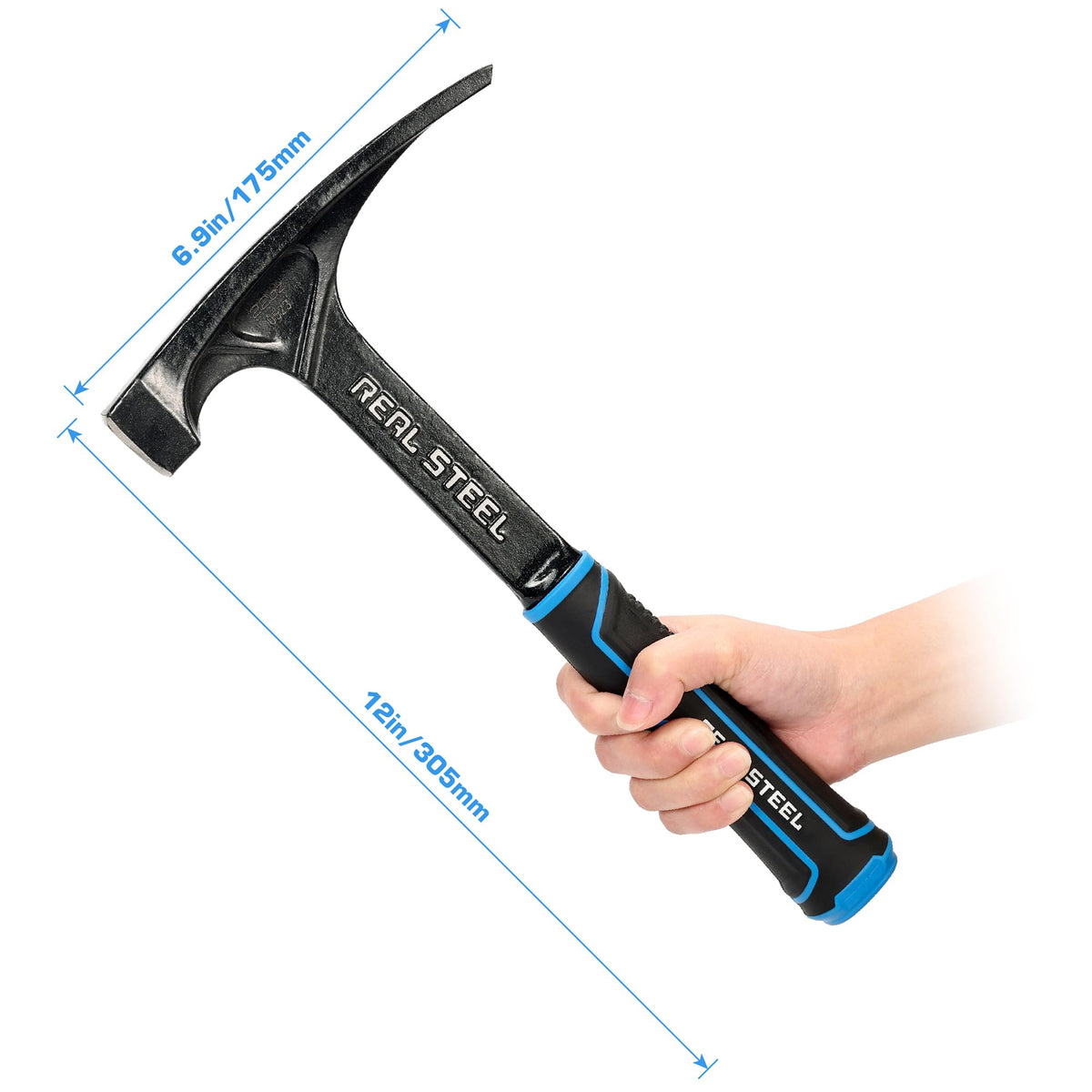 Real Steel Ultra Rock Pick Hammer 22 oz One Piece Steel Chipping Brick Masonry Hammer with Rubber Grip for Geological Study and Rock Hounding 0523