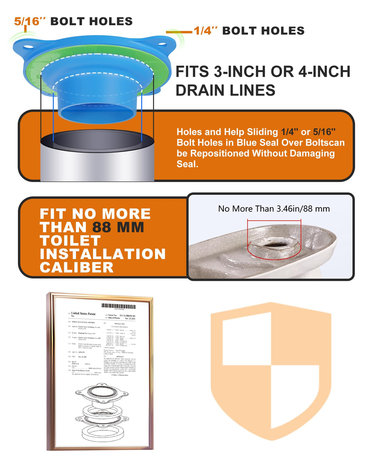 Elastic Wax Ring Toilet Flange Repair Kit for 3" & 4" Pipes, Universal Fit