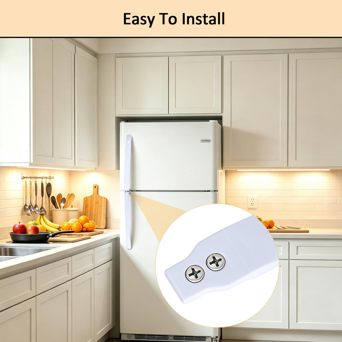 2 Pieces Upgrade WR12X22148 WR12X11011 Refrigerator Door Handle, Compatible with General Electric GE Refrigerator, Replacement Part for WR12X20141, Contains 1 Cap Covers the Bottom Screw (White)