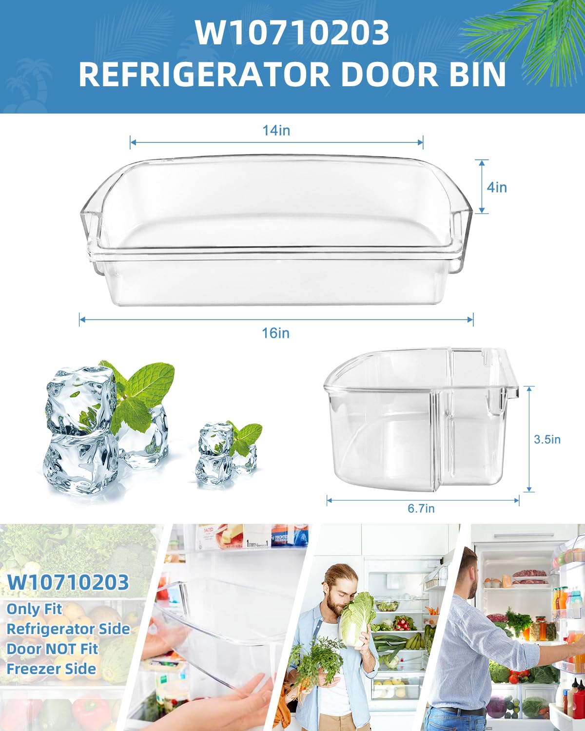 AMI PARTS W10710203 Refrigerator Door Bin 2 Pack