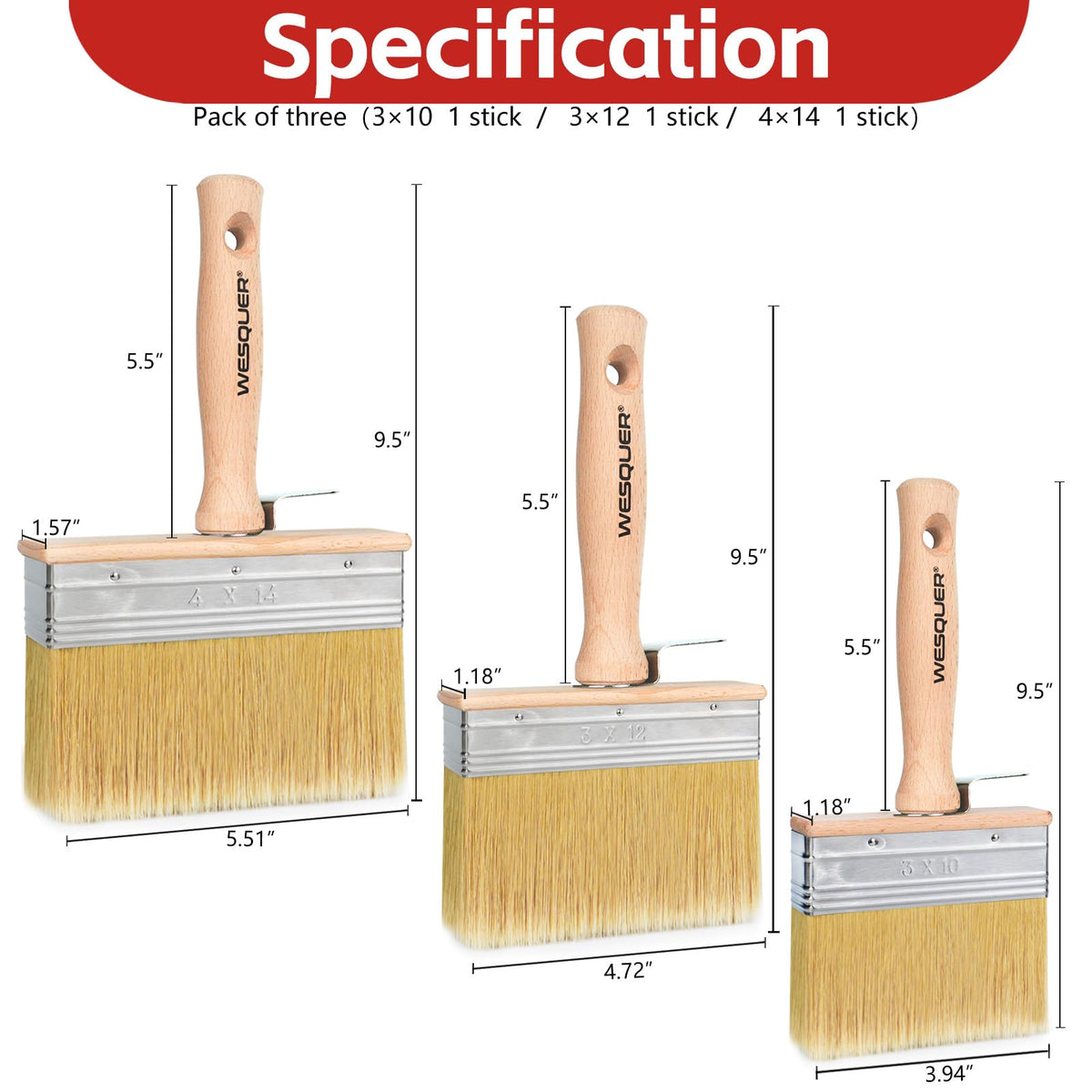 Wesquer 3 Pack Deck Stain Limewash Paint Brush Set