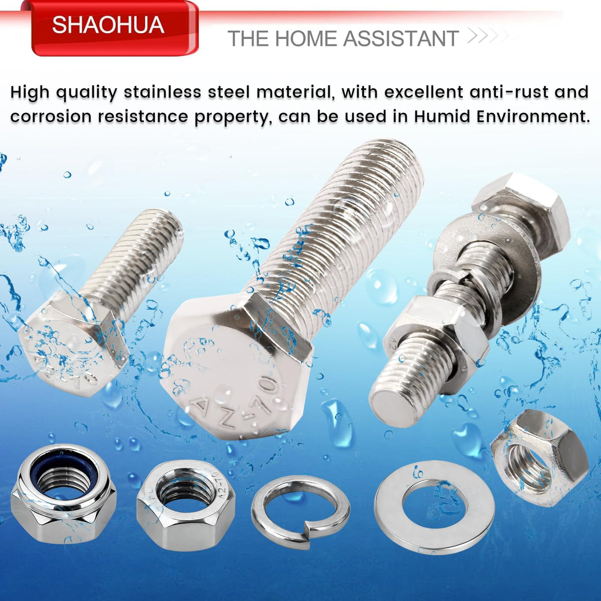 SHAOHUA M3/M4/M5/M6/M8/M10/M12 Metric Bolt Assortment Kit, 304 Stainless Steel Heavy Duty Flat Hex Head Screws Bolts and Nuts Kit, Nuts Flat Gasket and Lock Washers Assortment Ki, Silver, 351Pcs