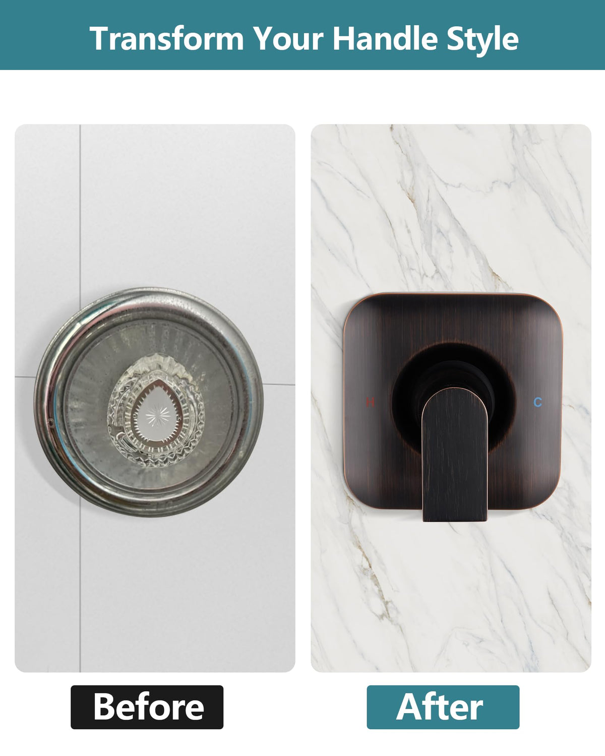 Replacement Square Trim Kit for Moen Chateau Shower Faucet (Valve & Cartridge Not Included), Pull-On Push-Off Knob Handle Design