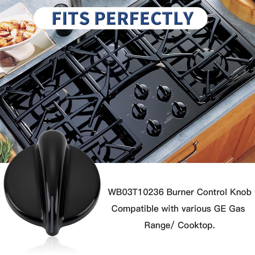 4Pcs WB03T10236 Burner Control Knob, Gas Cooktop Knobs Black for GE Range/Cooktop/Stove, Not Universal