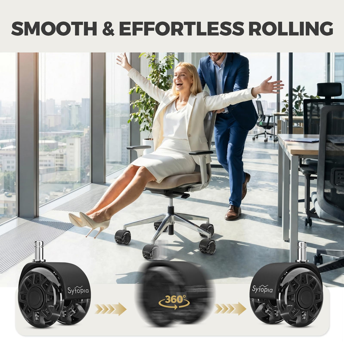 Sytopia Office Chair Wheels Replacement, 2.5 Inch Tandem Design Heavy Duty Casters for Carpet and Hardwood Floors, Universal 11x22mm Stem Fits 99% of Chairs, 700 lbs Capacity