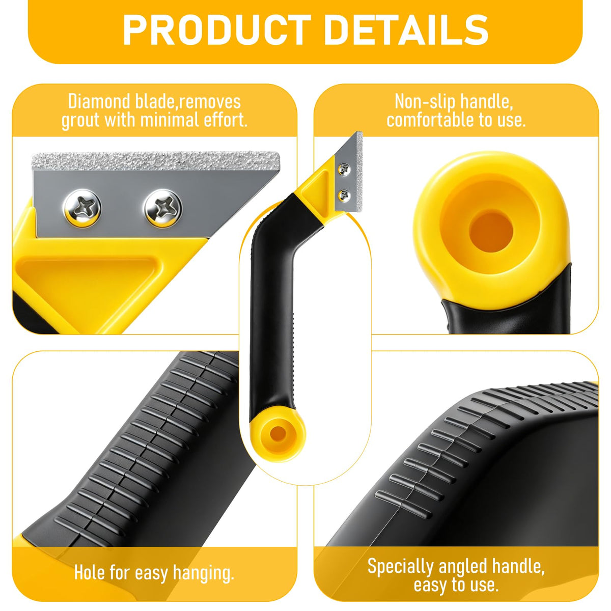 9 Pcs Grout Float Sets Include 9.5 x 4 Inch Molded Rubber Grout Float, 4 Sponge, Angled Tile Saw with 3 Blades Replacement, Removal Tool for Masonry Stucco Drywall Concrete(Yellow)
