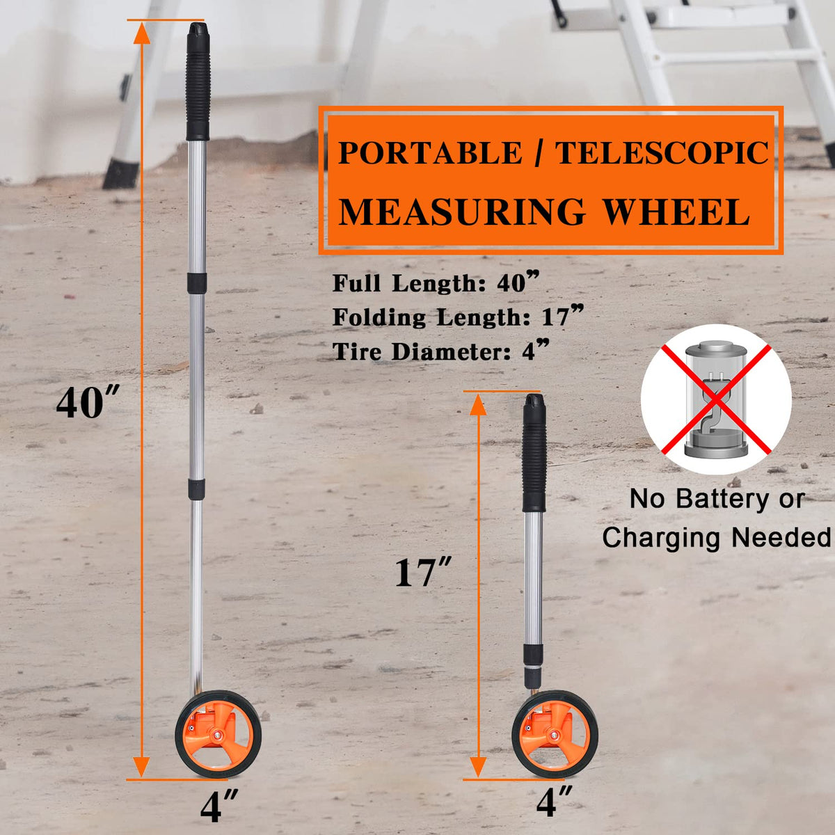 Zozen 4-Inch Measuring Wheel in Feet and Inches,Tape Measure Include,Orange