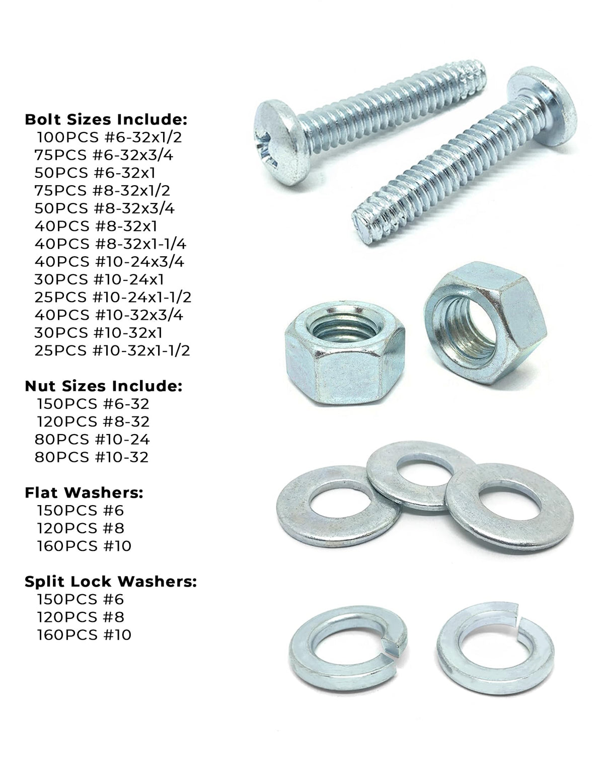 Phillips Pan Head Machine Screws Bolts Nuts Washers Assortment Kit - 1921 Pcs!