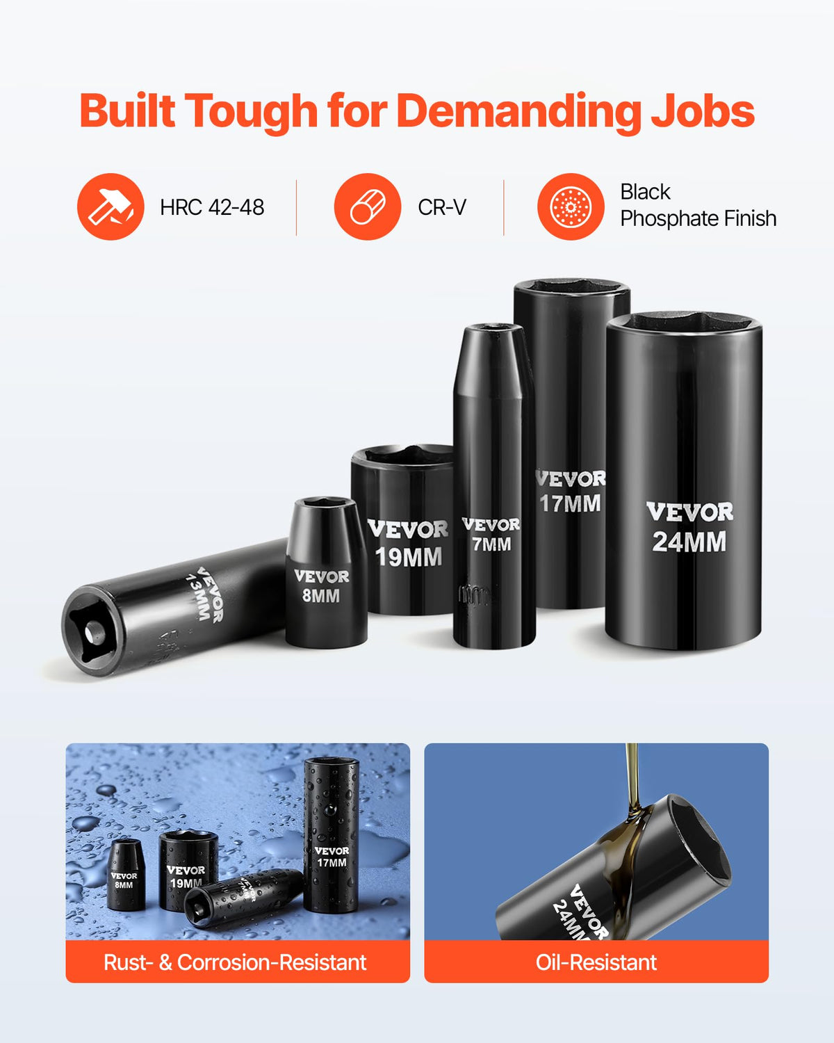 VEVOR 3/8" Drive Impact Socket Set, 64 Piece, Deep & Shallow Kit
