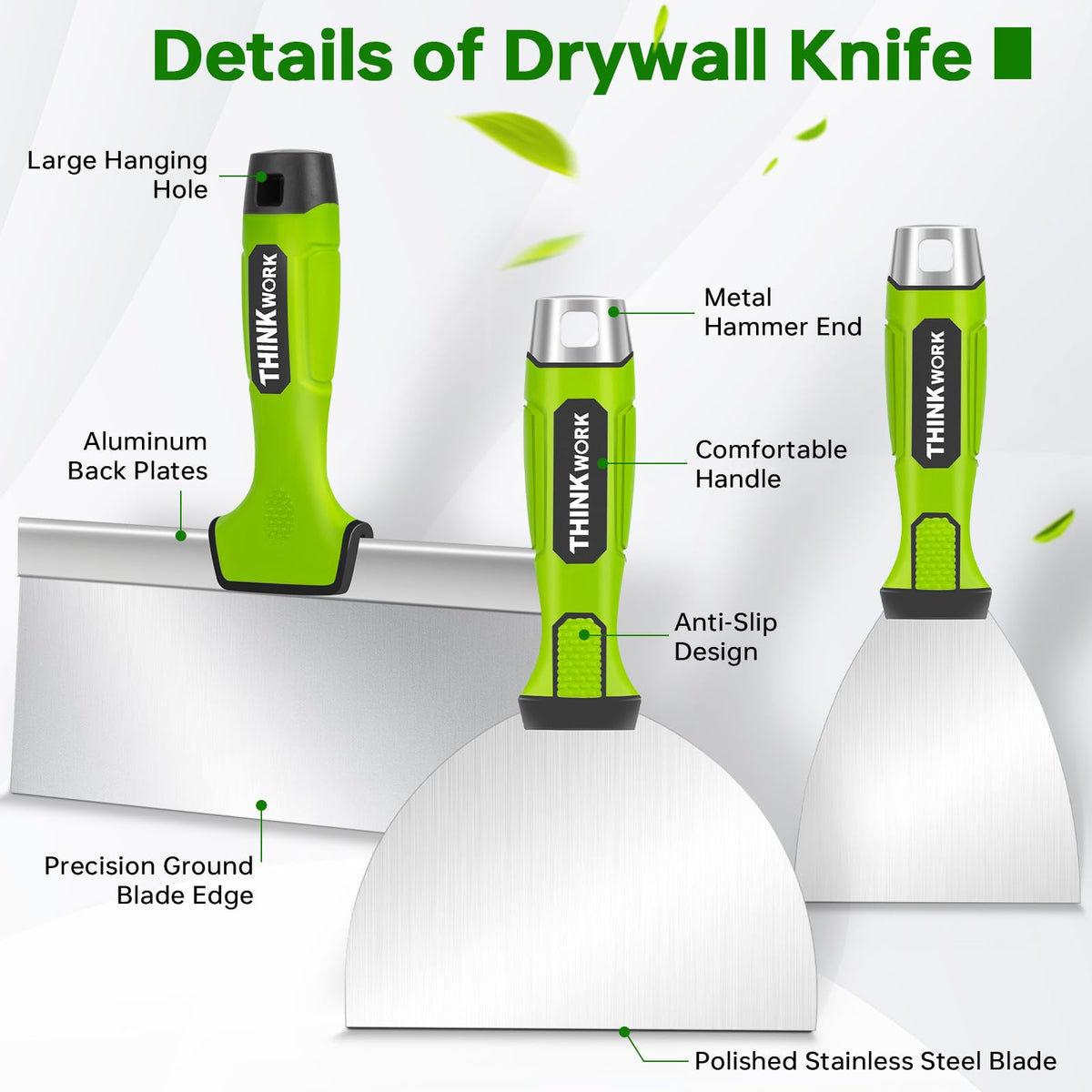 THINKWORK 8Pcs Drywall Tools, Drywall Knife Set with 10" Mud Pan