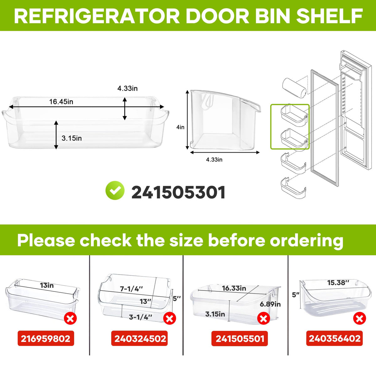 UPGRADED 241505301 Refrigerator Door Shelf Bin Com