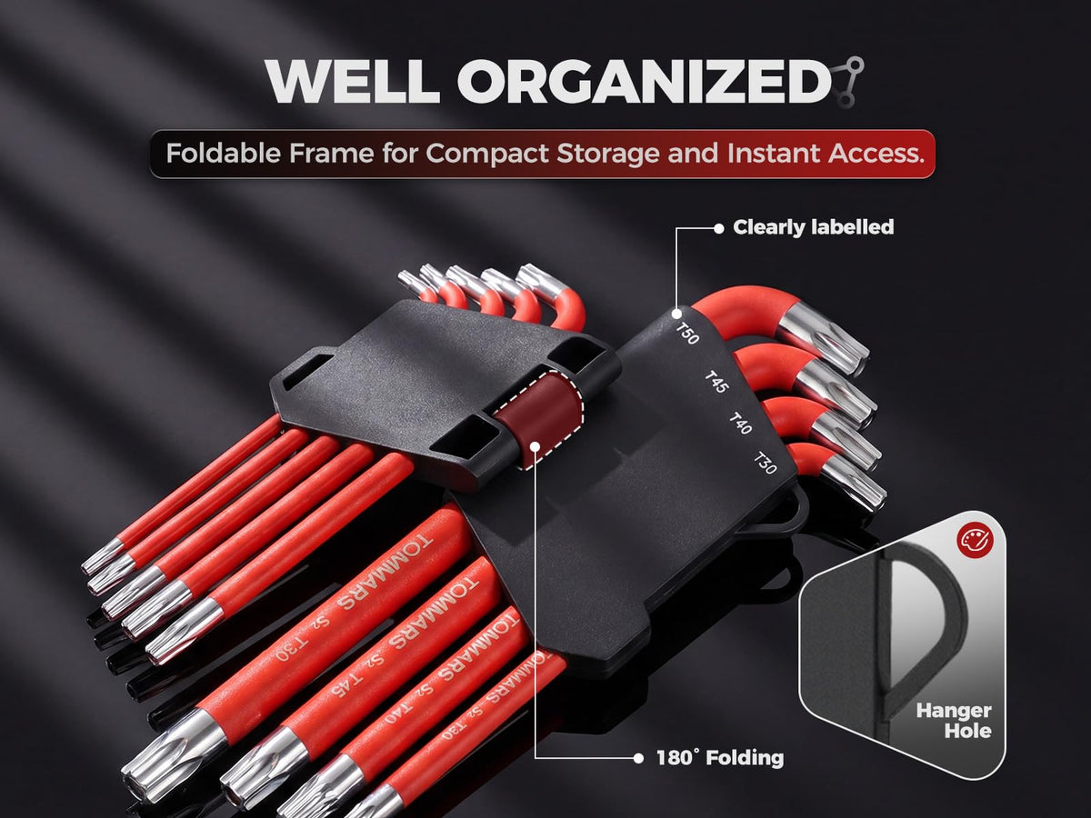 TOMMARS 31-Piece Stubby Allen Wrench Set, SAE, Metric & TORX Hex Keys