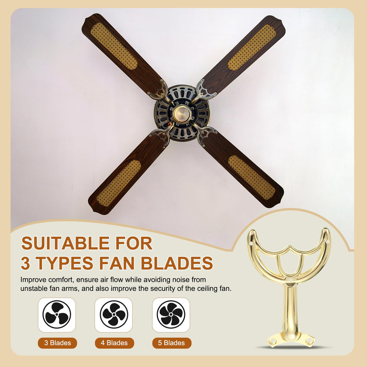 PATIKIL Ceiling Fan Blades Arms Replacement, 4 Pcs 52" Fan Blade Replacement Parts Mounting Bracket Kit for Replacing the Worn Fan Blades