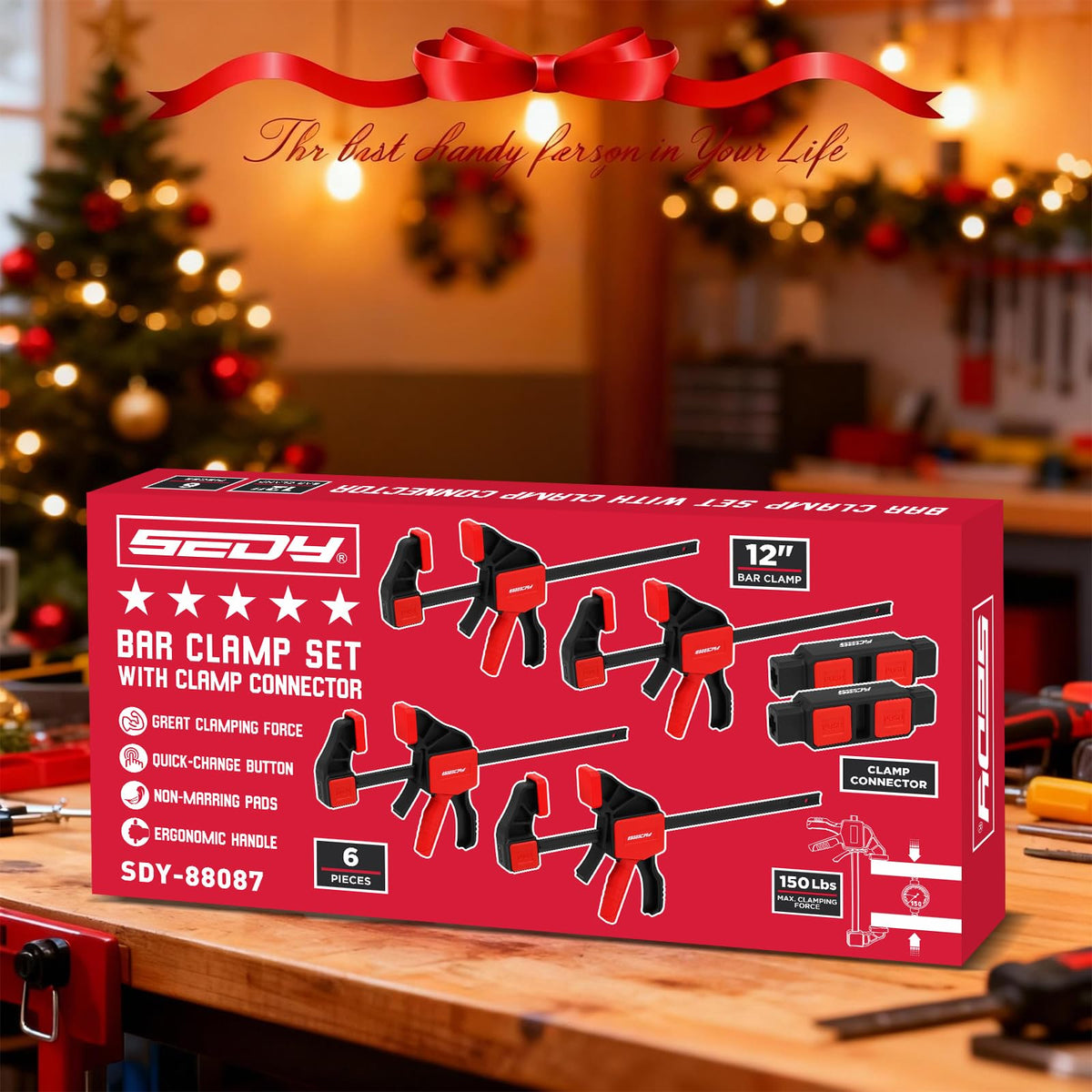 6-Pack 12 Inch Bar Clamps for Woodworking with 2-Piece Clamp Connector, 12" Quick-Release Wood Clamps with 150 LBS Load Limit, Trigger Clamp Set, One-Handed Clamps/Spreader for Woodworking