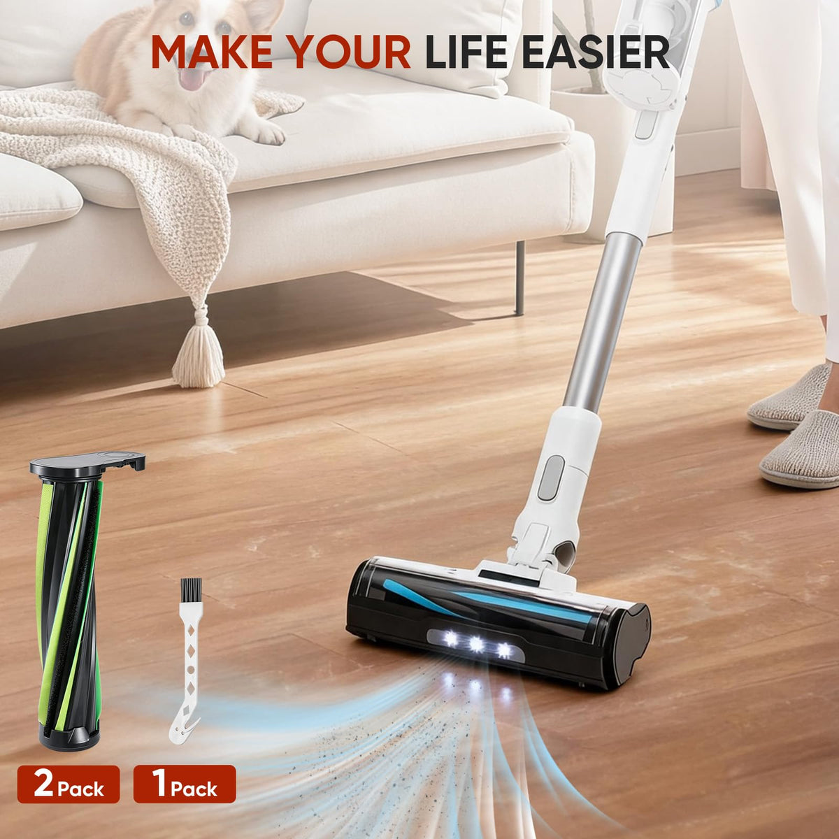 2Pcs Replacement Brush Roll Fit for Levoit LVAC-200 Cordless Vacuum Cleaner