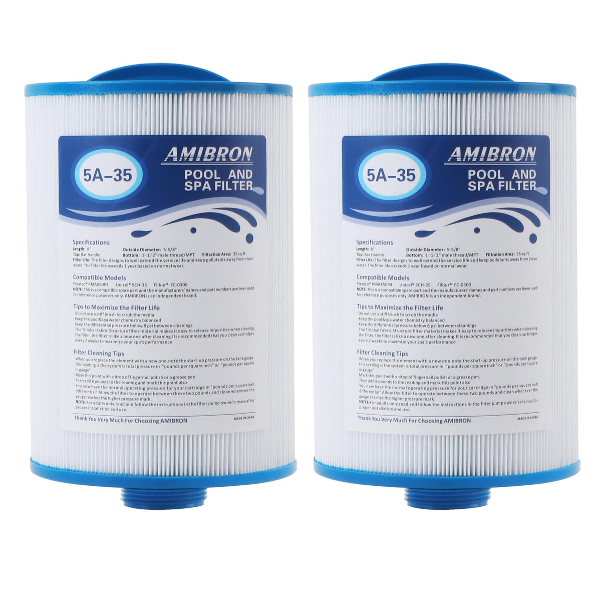 AMIBRON PMAX50 Spa Filter Replaces FC-0300, 5CH-35, PAS35P, PMAX50P4, 2Pack