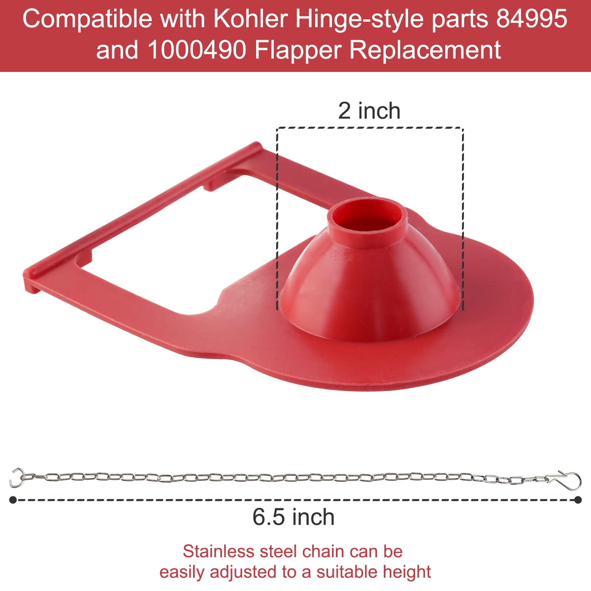 Hibbent 2 Pack 2 Inch Toilet Flapper Replacement Compatible with Kohler Hinge-Style Parts 84995 and 1000490 Toilet Flapper, High Performance with Stainless Chain, Easy to Install