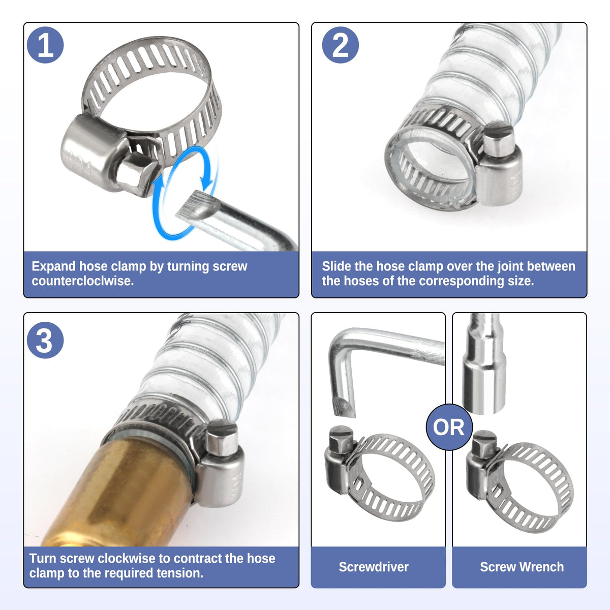 Ailbiuko 200 PCS 304 Stainless Steel Hose Clamp Kit,1/4"-2"(6-51mm)