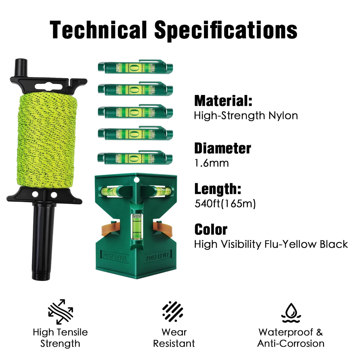 Konvixon 540 FT Masonry String Line with Reel, Post Level & 5 Line Levels