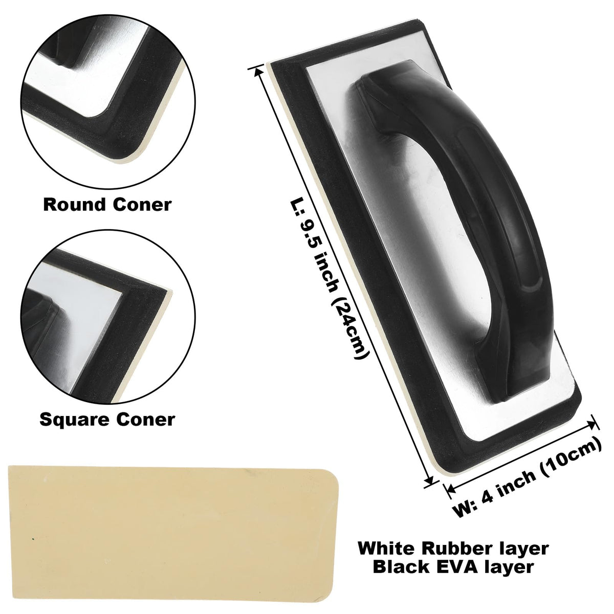 7 Pcs Square Notched Tile Trowel Set, with Rubber Grout Float,Grout Sponge and Work Gloves,Ideal for Masonry Tiling Tools and Flooring Installation