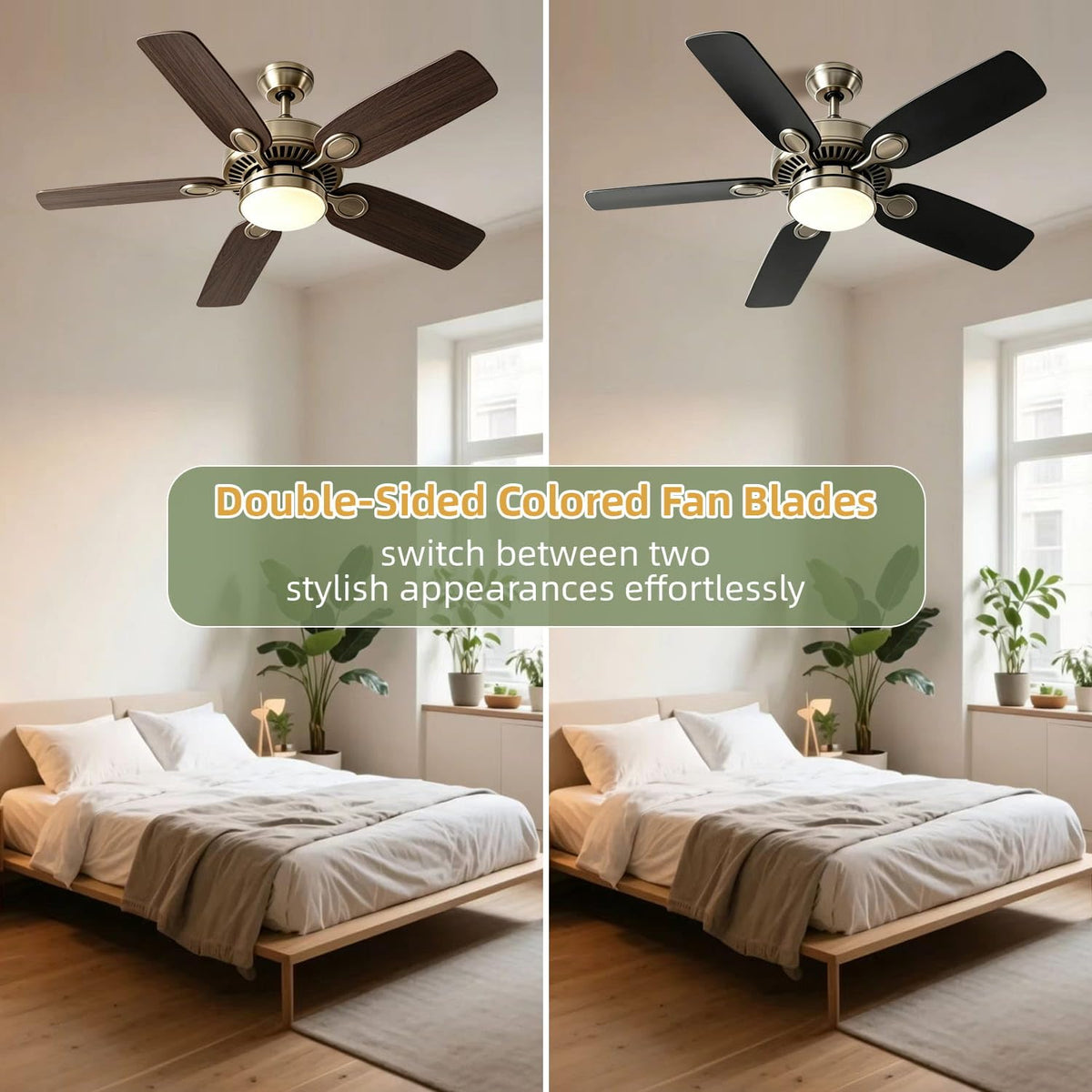 UPSEED 10 Pcs 52 Inch Ceiling Fan Replacement Blades, Sturdy Wood Blades, Black&Black Walnut, Pre-Drilled Holes, Indoor/Outdoor Use, Universal Fan Blades, Easy Installation