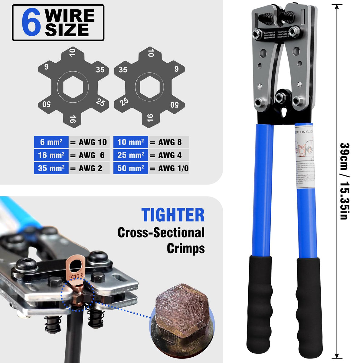 Sanuke Battery Cable Crimper Tool for AWG10-1/0, 78pcs Copper Lug Terminals