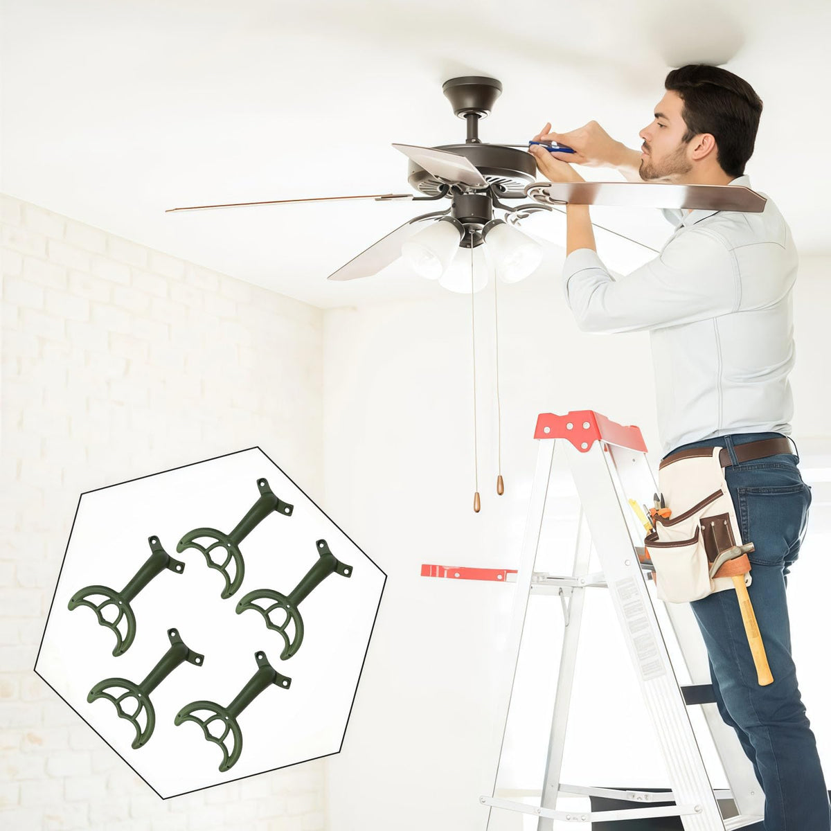 5 Pcs 52’’Ceiling Fan Blades Arms Replacement,Ceiling Fan Blades Arms Replacement Parts Mounting Bracket Kit for Replacing The Worn Fan Blades,Keep The Balance and Good Performance
