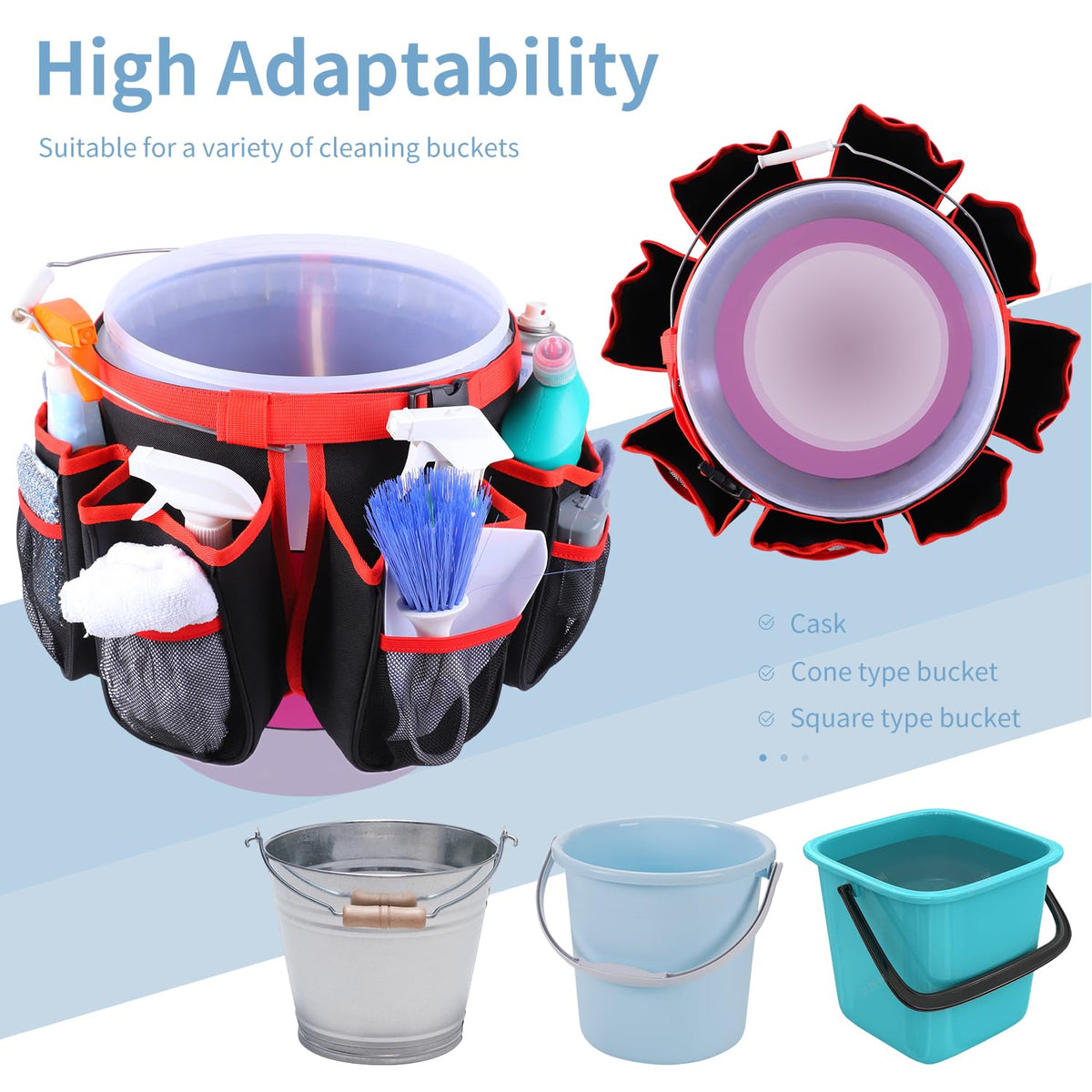 Bucket Cleaning Tool Organizer,Wash Tool Caddy 5-Gallon Organizer for Home