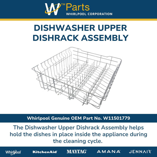 Whirlpool W11501779 Genuine OEM Dishwasher Upper Dishrack Assembly Replacement Part - Replaces W10599523, W10449113, W11188800, WPW10599523, WPW10449113, W10918525, and W10889618