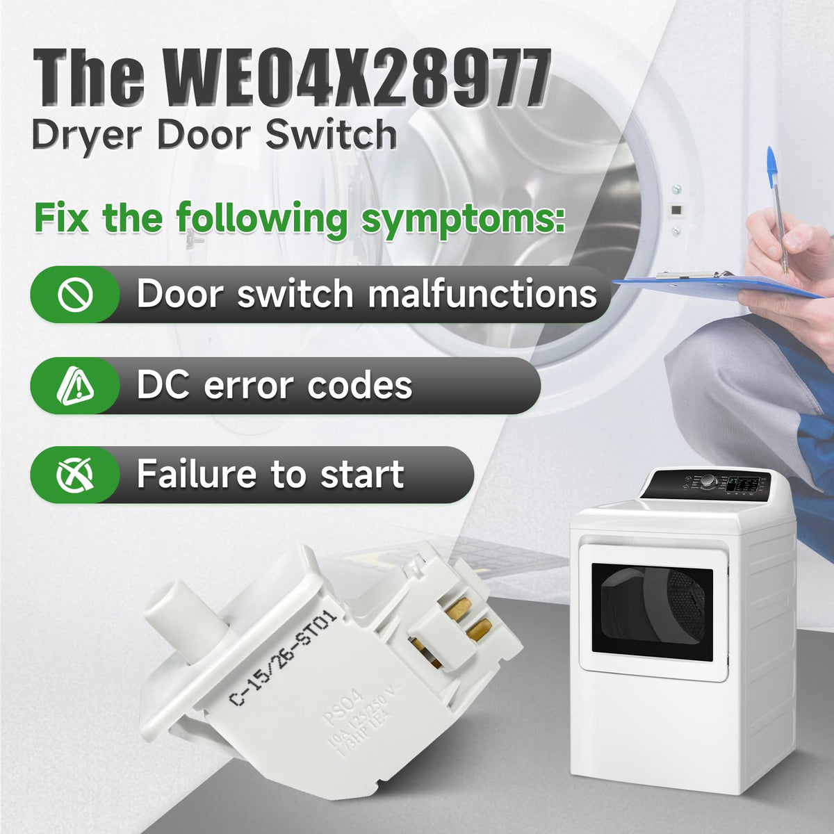 [2026] Upgraded WE04X28977 Dryer Door Switch Compatible with GE Hotpoint Dryer, Replacement Part WE04X28977-50PK, WE10X23879, 4931170, AP6889035, PS12722948, EAP12722948