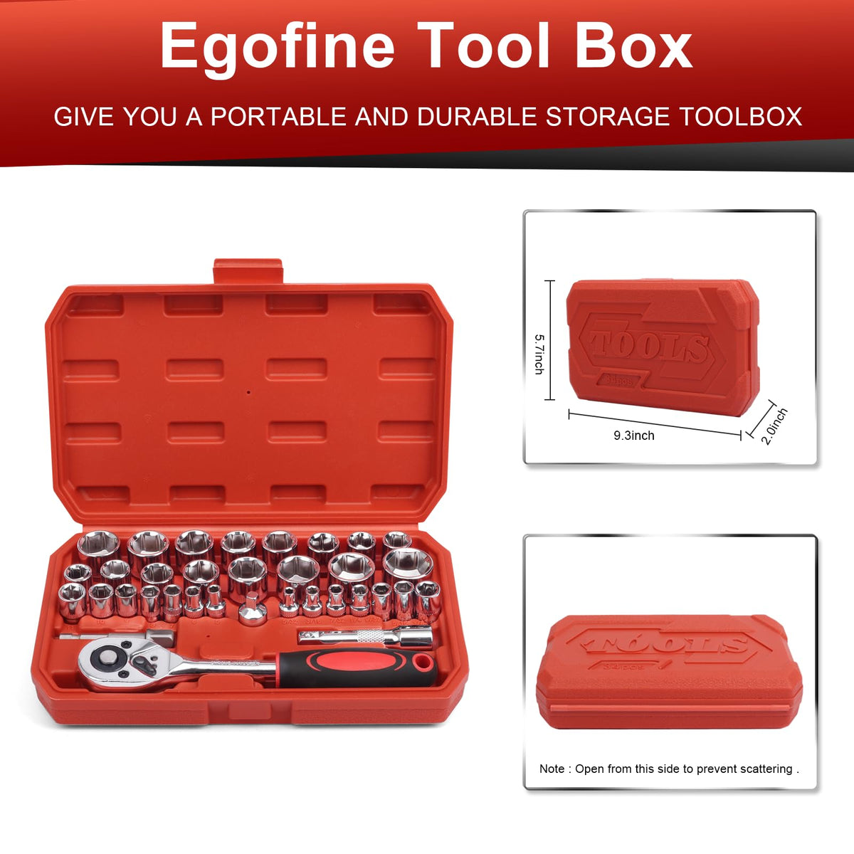 Egofine 34 Pieces 3/8 inch Drive Socket Ratchet Wrench Set, with Socket Set Metric/SAE and Extension Bar for Auto Repairing and Household, with Storage Case