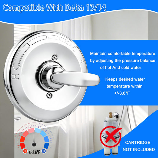 Replacement for Delta 13/14 Series Shower Trim Kit, Shower Cover Plate with Handle (Valve& Catridge Not Inclued) (1
