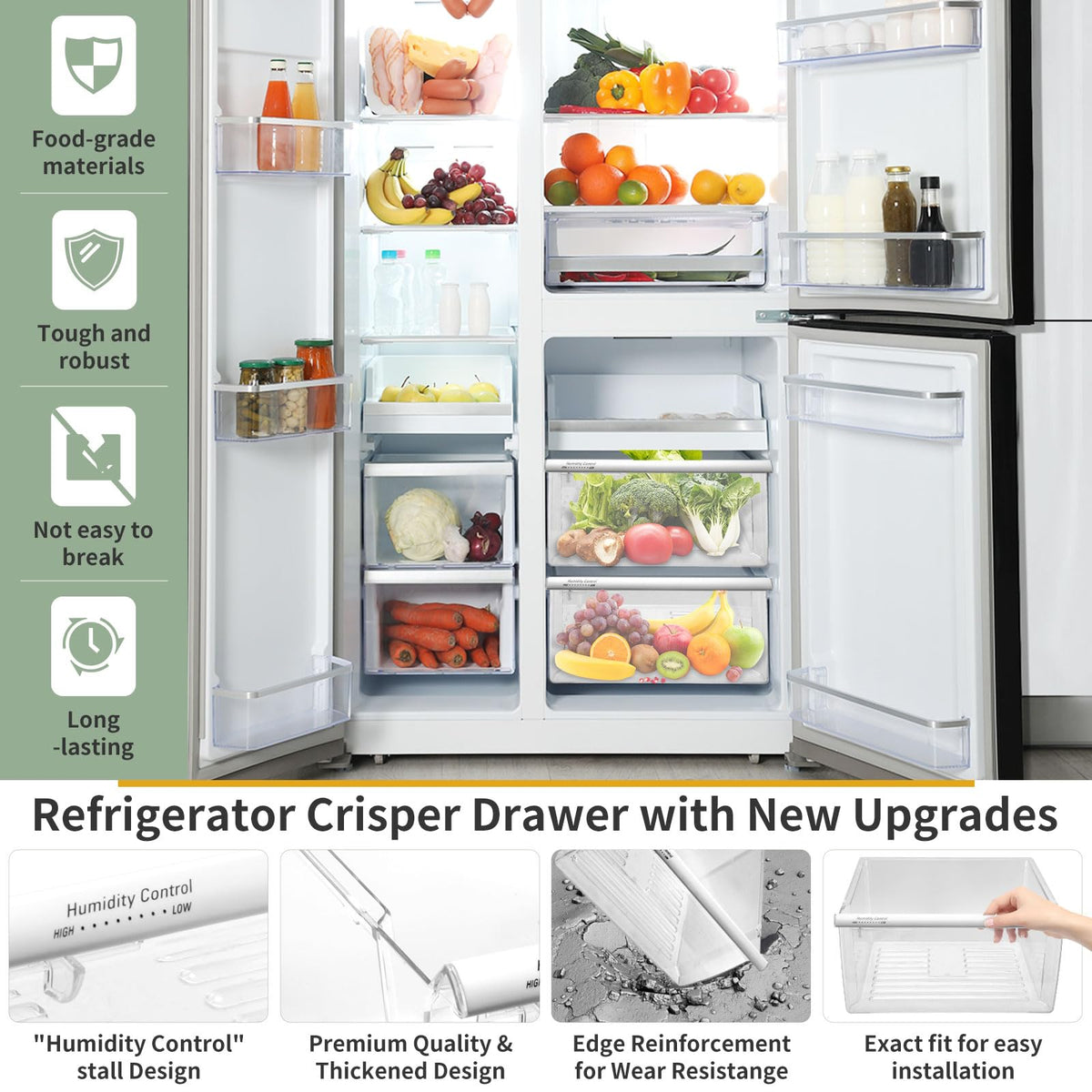 2188656 Crisper Bin, compatible with Whirlpool Refrigerator,Fridge Drawers,Kenmore Refrigerator Parts,Whirlpool Shelf Replacement- WP2188656,2188656 Fridge Crisper Drawer (Upper)