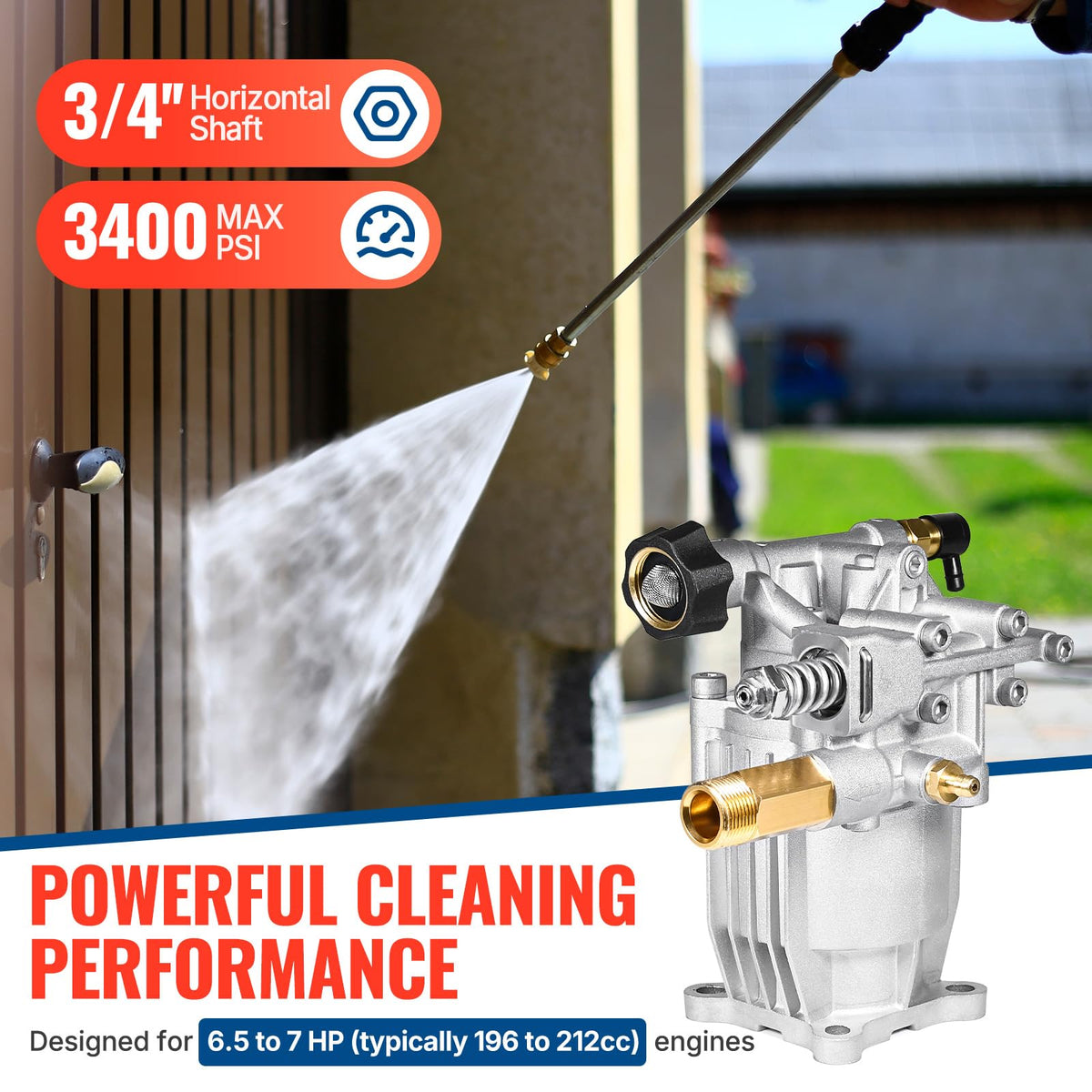 YAMATIC Horizontal 3/4" Shaft Pressure Washer Pump 3400 PSI 2.5 GPM