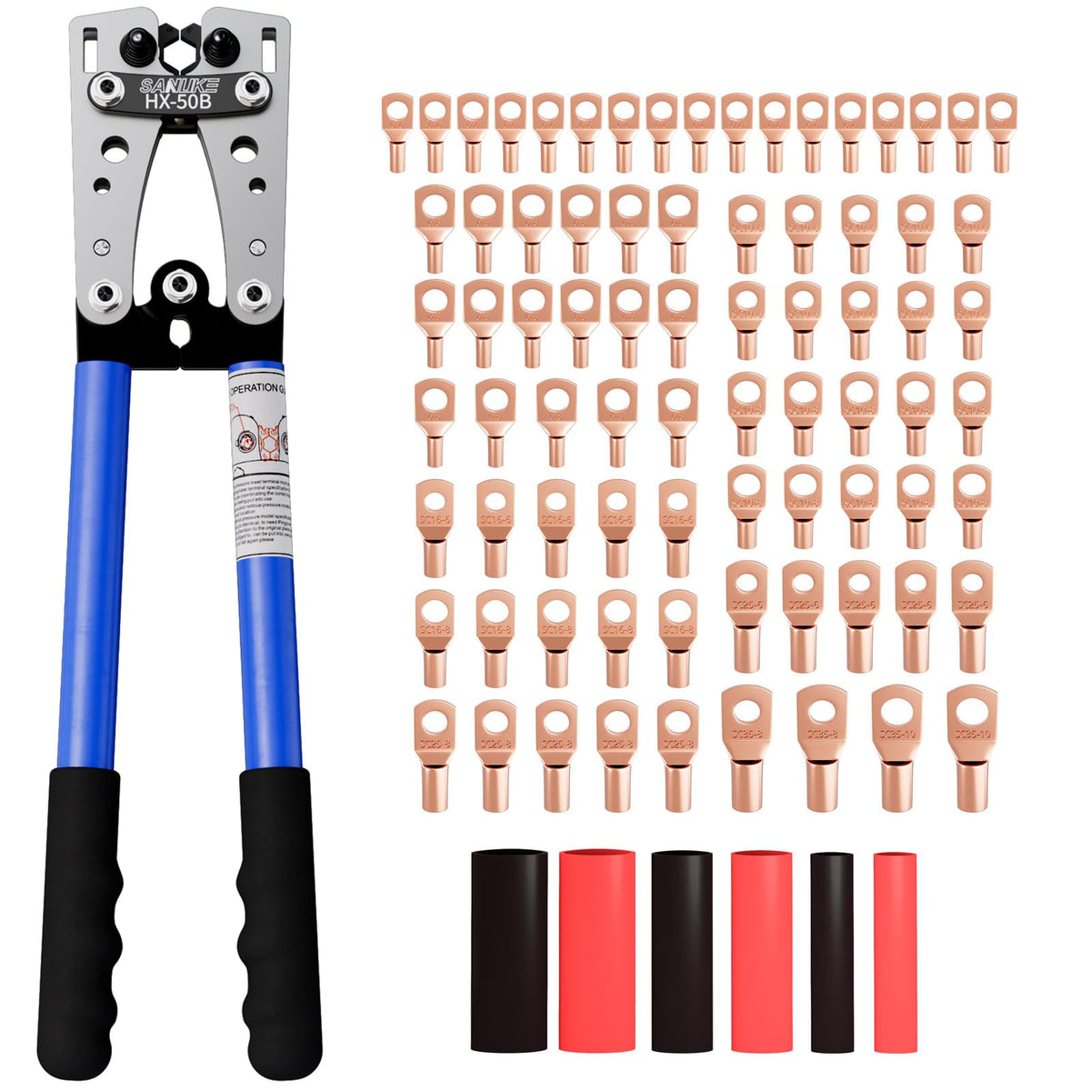 Sanuke Battery Cable Crimper Tool for AWG10-1/0, 78pcs Copper Lug Terminals
