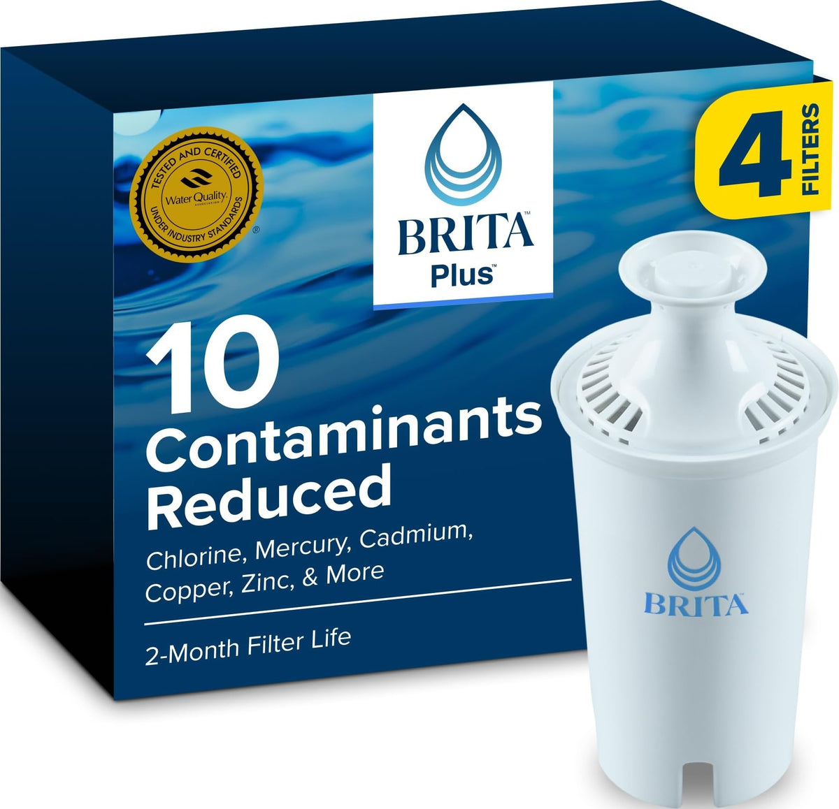 Brita Plus Replacement Water Filter, For Pitchers and Dispensers, 4 Pack