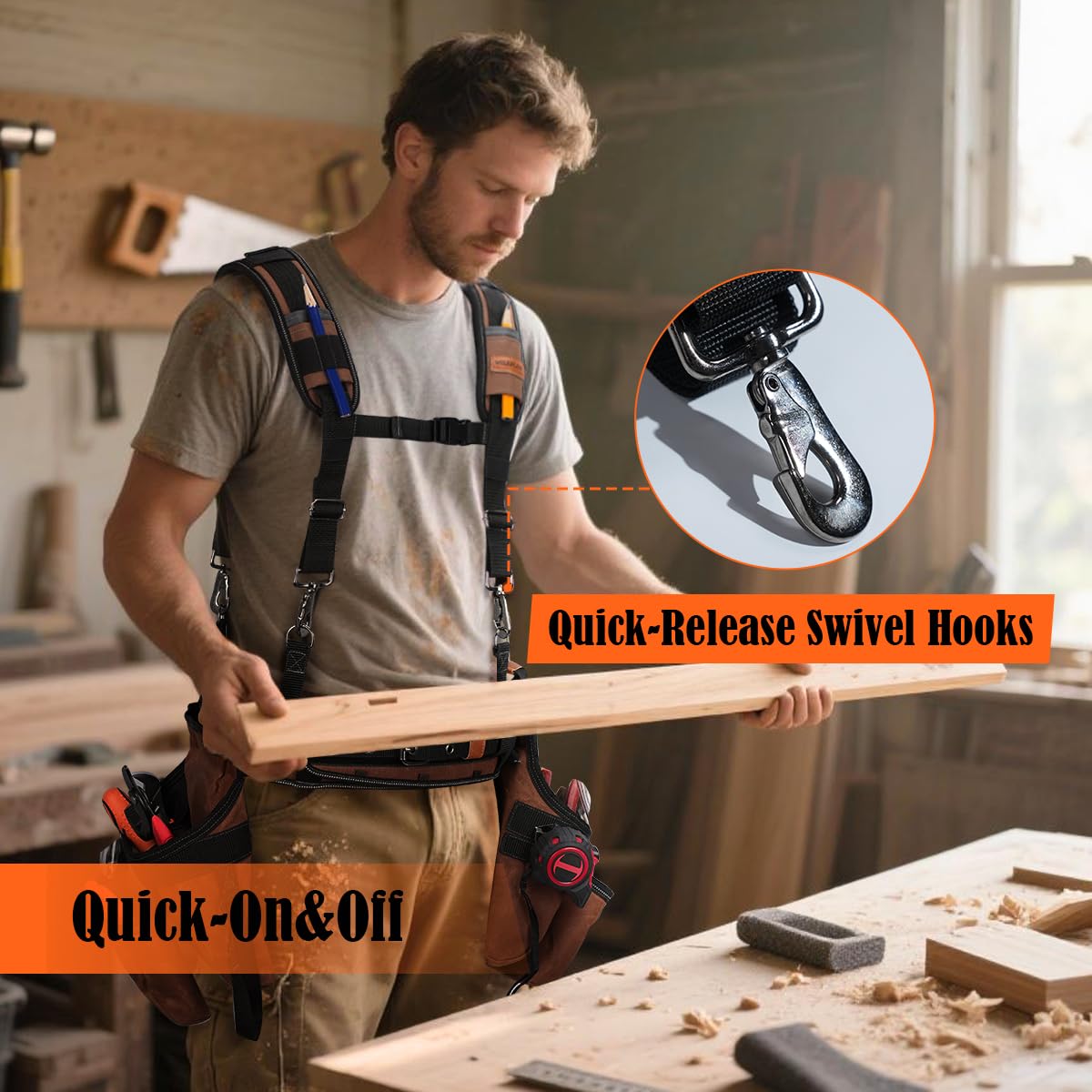 WELKINLAND Heavy-Duty Tool Belt Suspender, Padded Tool Belt Suspenders
