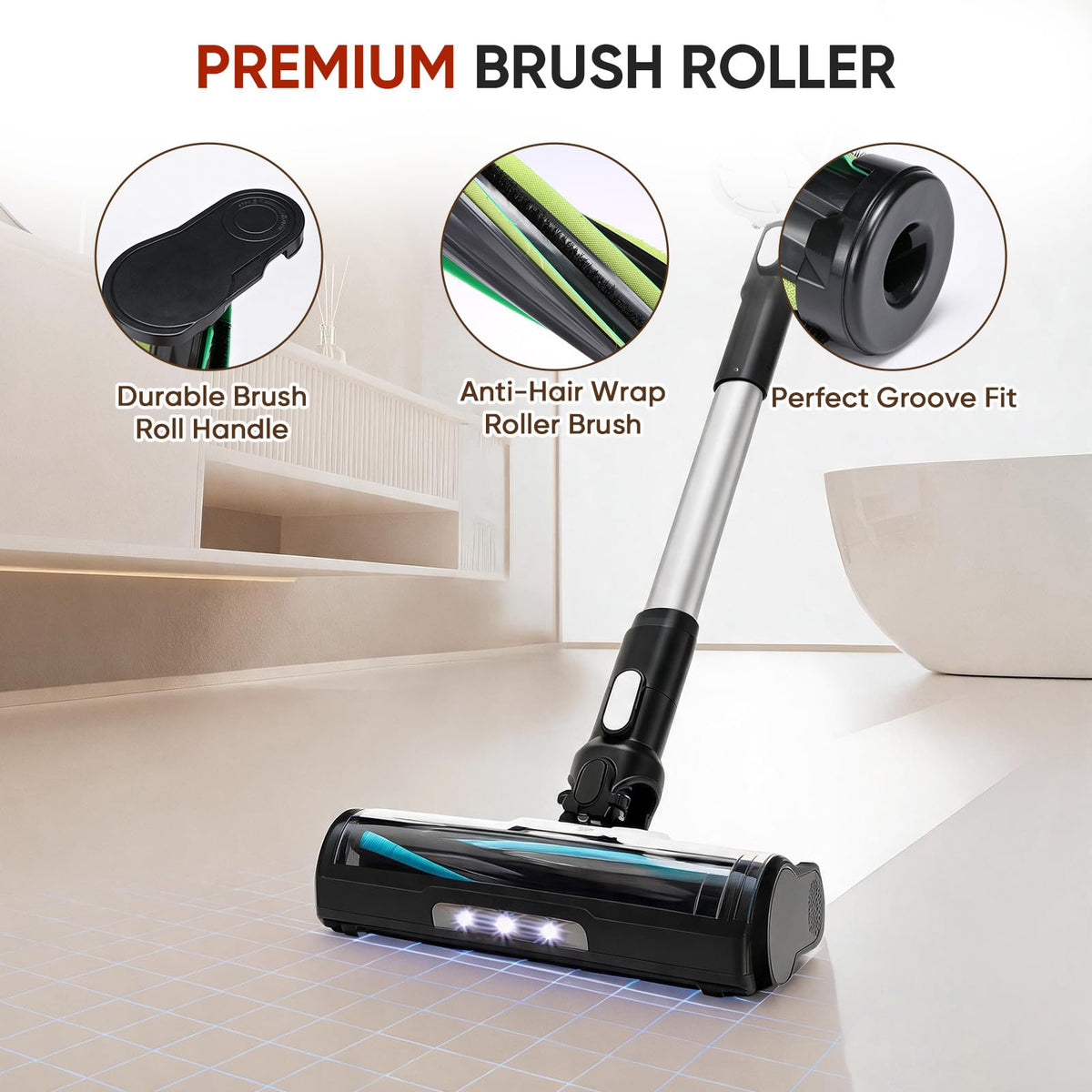 2Pcs Replacement Brush Roll Fit for Levoit LVAC-200 Cordless Vacuum Cleaner
