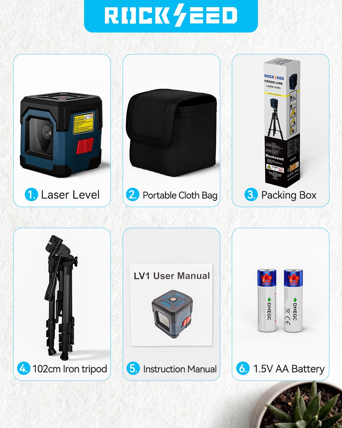 Laser Level, RockSeed Cross Line Laser with Self-Leveling, Vertical and Horizontal Line, Rotatable 360 Degree, Carrying Pouch, Battery Included (40 Inch Tripod)