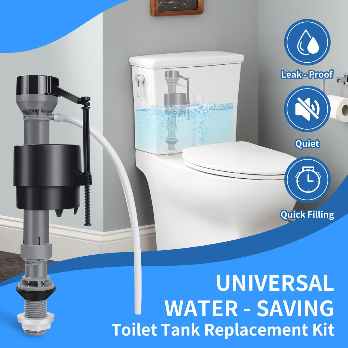 4 Pieces Adjustable Toilet Fill Valve Replacement Kit with Gloves, Quiet Toilet Flush Valve for Tank and Bowl, Universal Toilet Valve Replacement Set (8–13 in, G15/16")