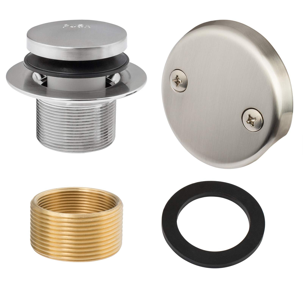 Artiwell Tip-Toe Bathtub Drains Trim Set with Two-Hole Overflow Faceplate, Replacement Bath Drain Trim Kit with 2-Hole Overflow Faceplate and Universal Fine/Coarse Thread