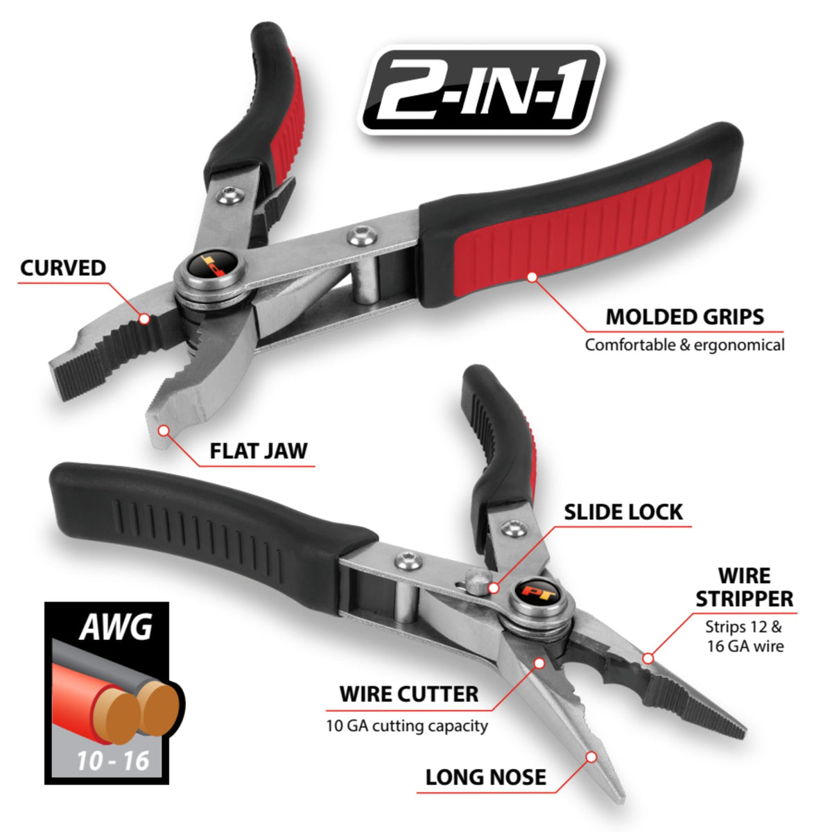 Performance Tool W1105 Side Locking 4-in-1 Dual Jaw Quick Pliers